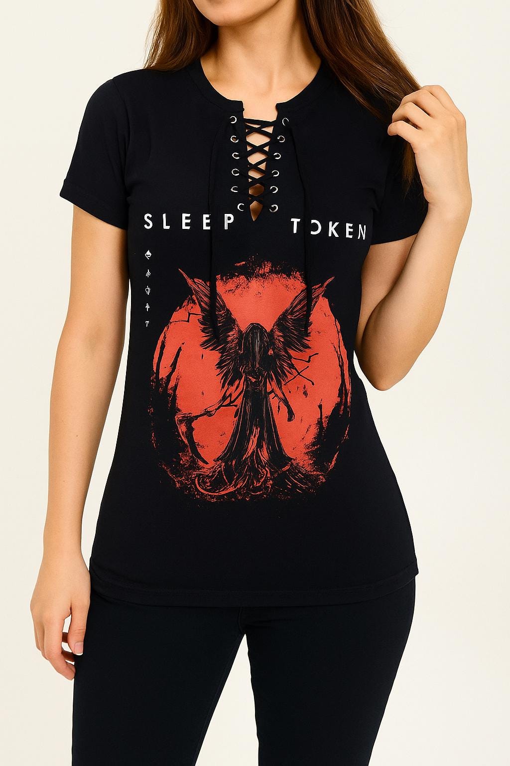 Sleep Token Lace-Up Band Tee: Upcycled Concert Shirt