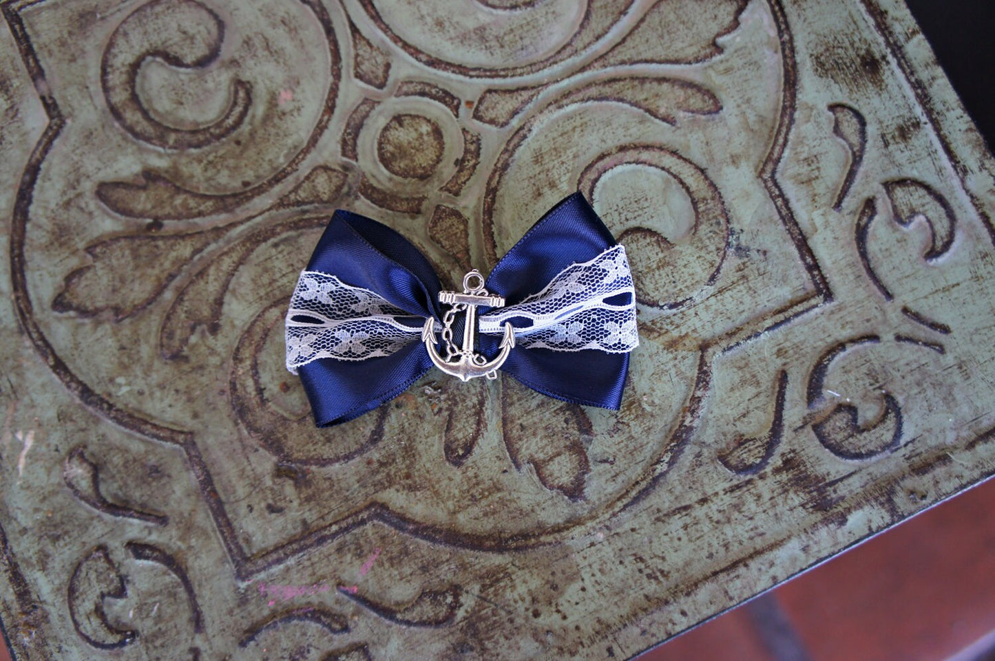Olivia Paige - Rockabilly  Anchor Navy Sailor lace bow Pin up Hair clip