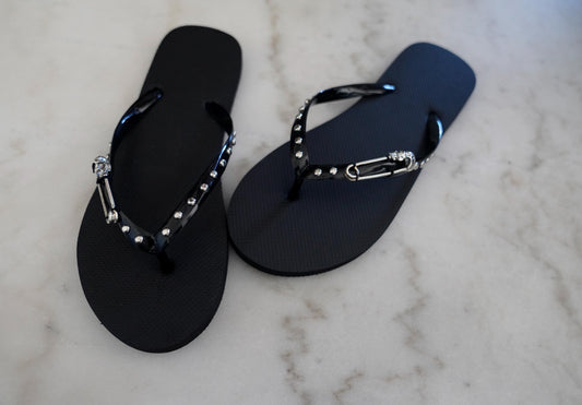 Olivia Paige -  Silver Studs Skull Safe pin   Harley skulls rockabilly Flip flops