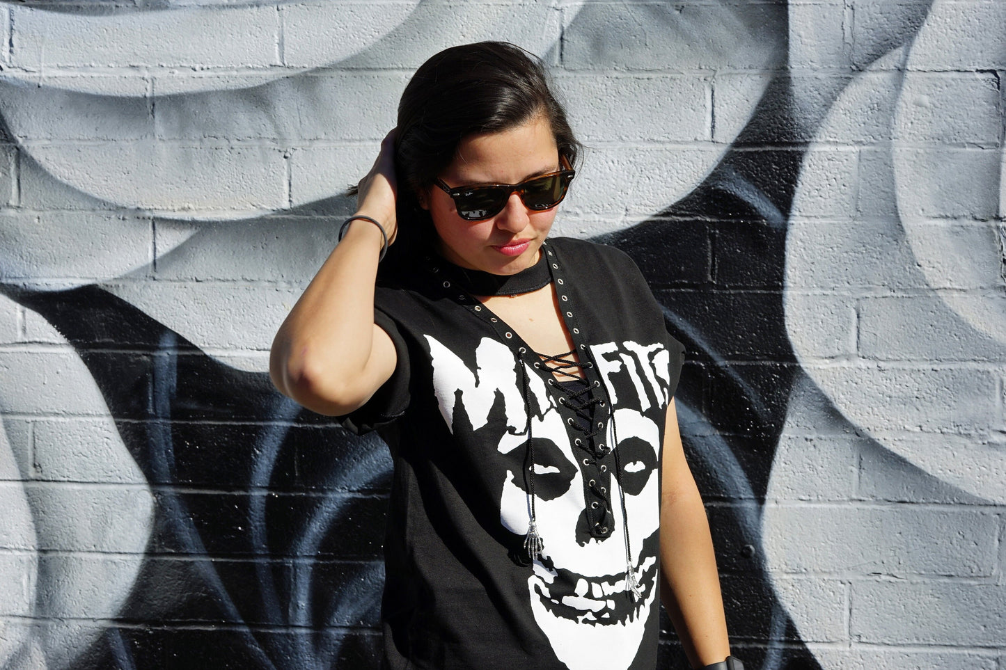 The Misfits Lace-Up Top: Upcycled Gothic Band Shirt