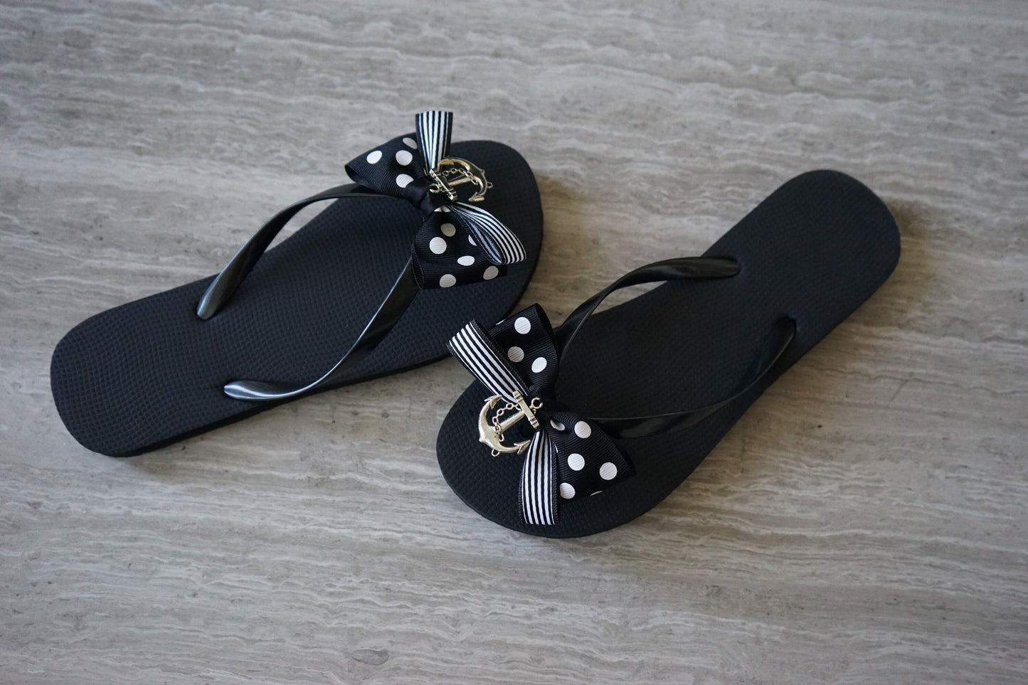 Olivia Paige - Black Sailor Stripes Anchor Pin Up rockabilly Flip flops
