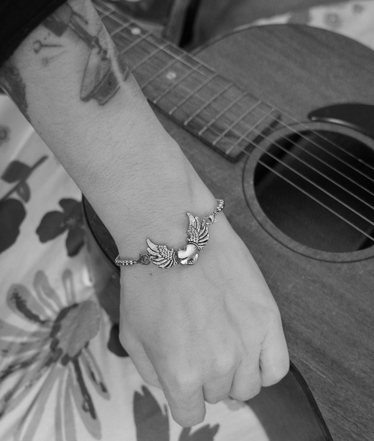 Olivia Paige -Heart Wings Silver Rockabilly bracelet silver beads