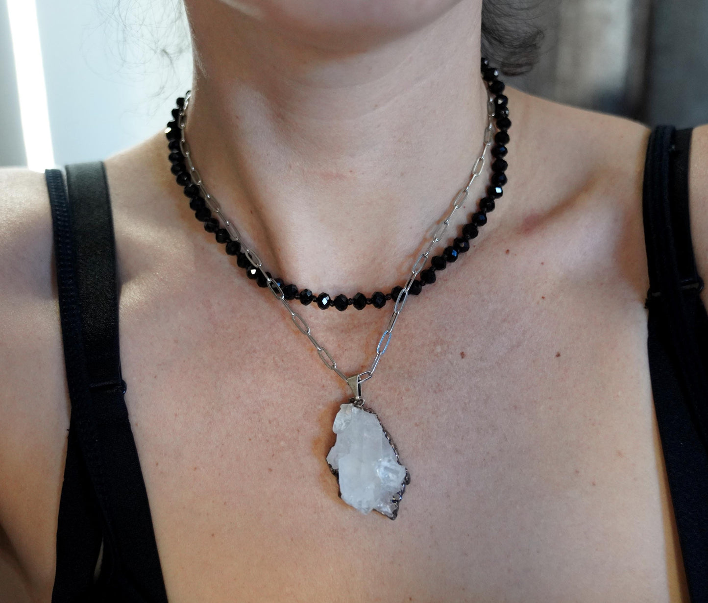 Olivia Paige -Black Pearl Crystal Gemstone  Necklace vintage style look