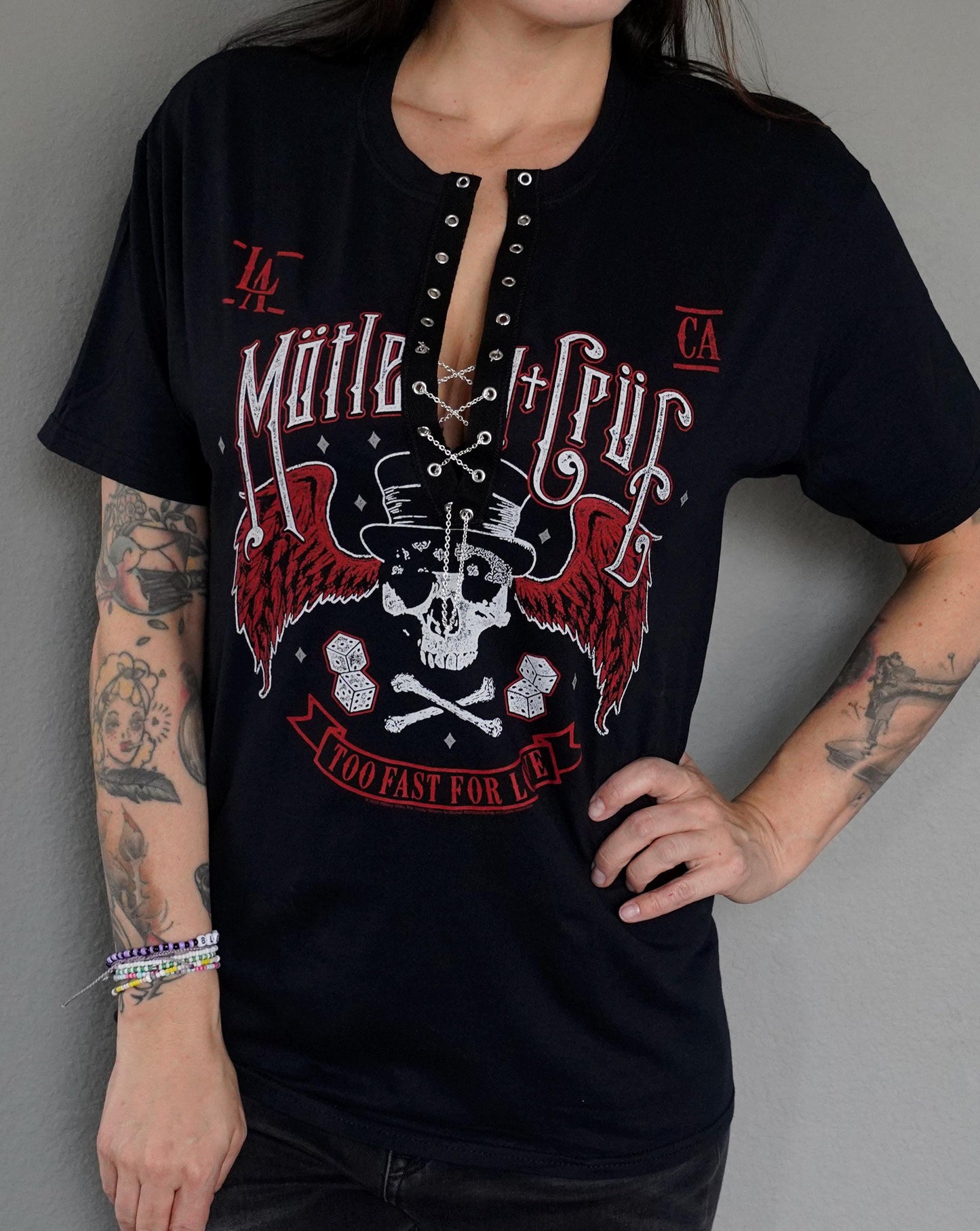Motley Crue Lace-Up Band Tee: Reworked Concert Shirt