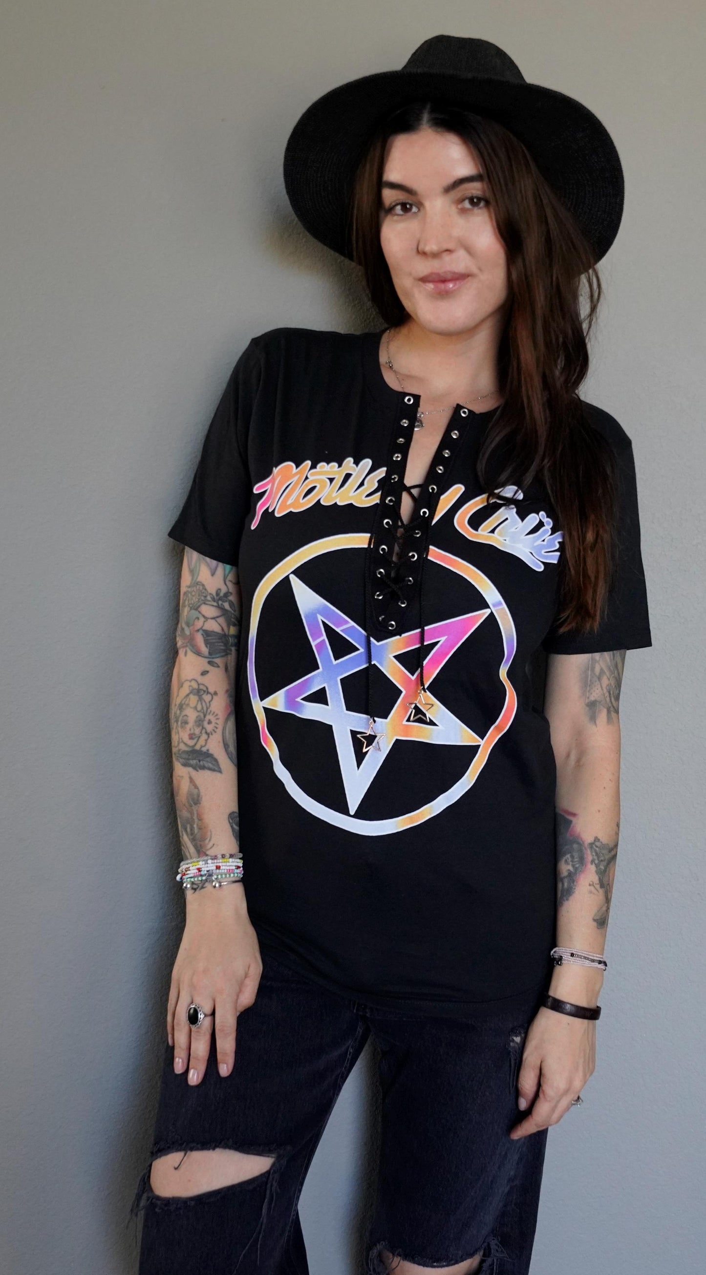 Motley Crue Lace-Up Band Tee: Upcycled Concert Shirt