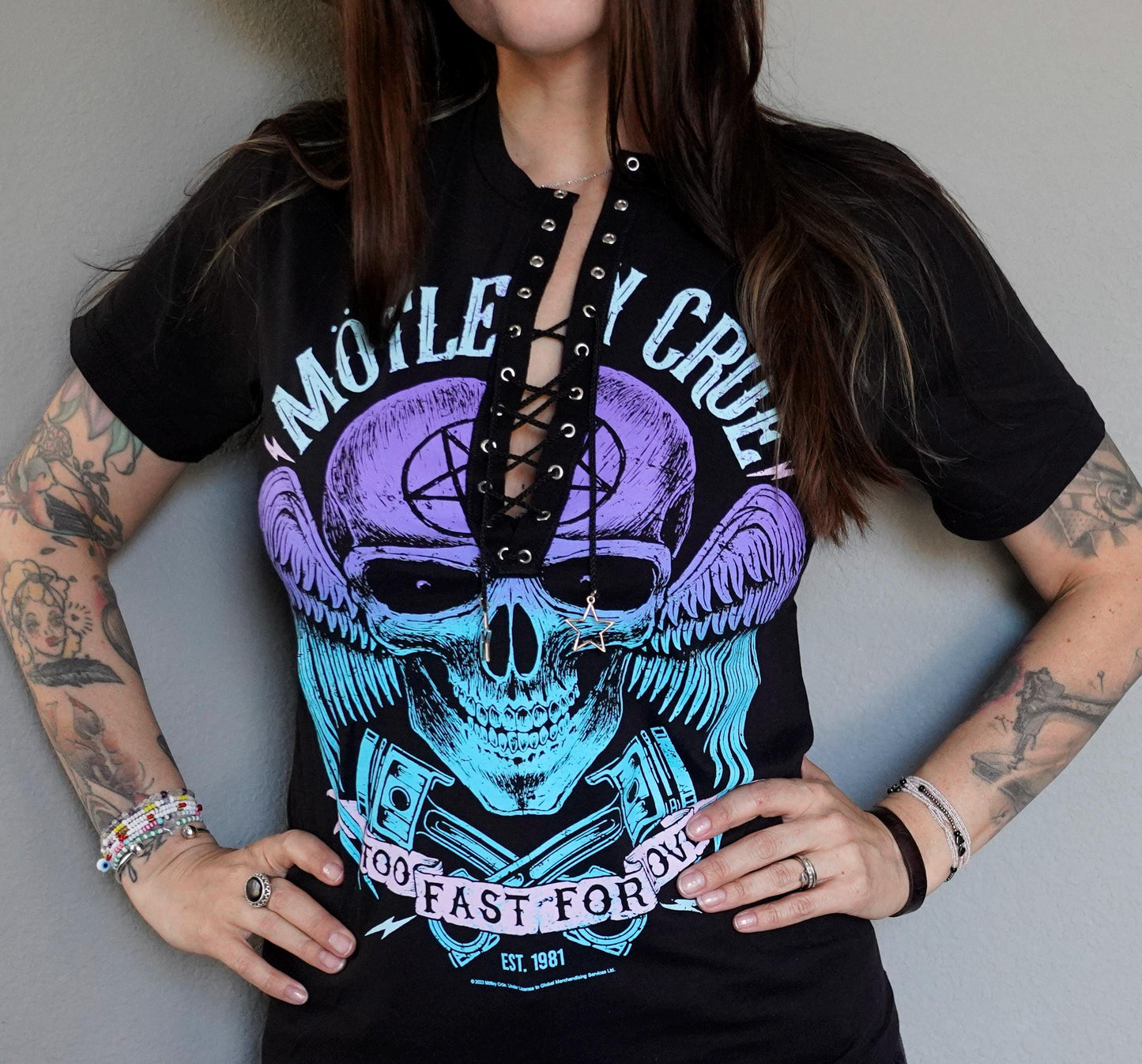 Motley Crue Lace-Up Band Tee: Upcycled Concert Shirt