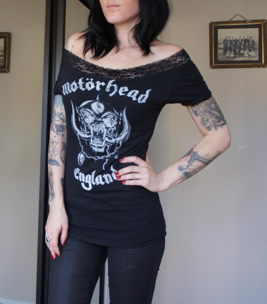 Motorhead Lace Shoulder off Concert Tee: Upcycled Band T-Shirt