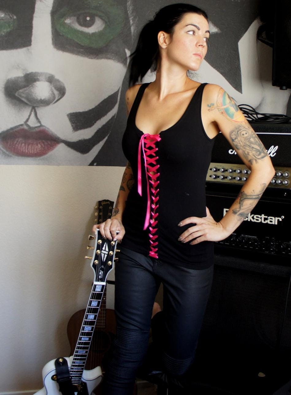 Lace-Up Corset Tank Top: Punk Rock Satin Ribbon Lacing