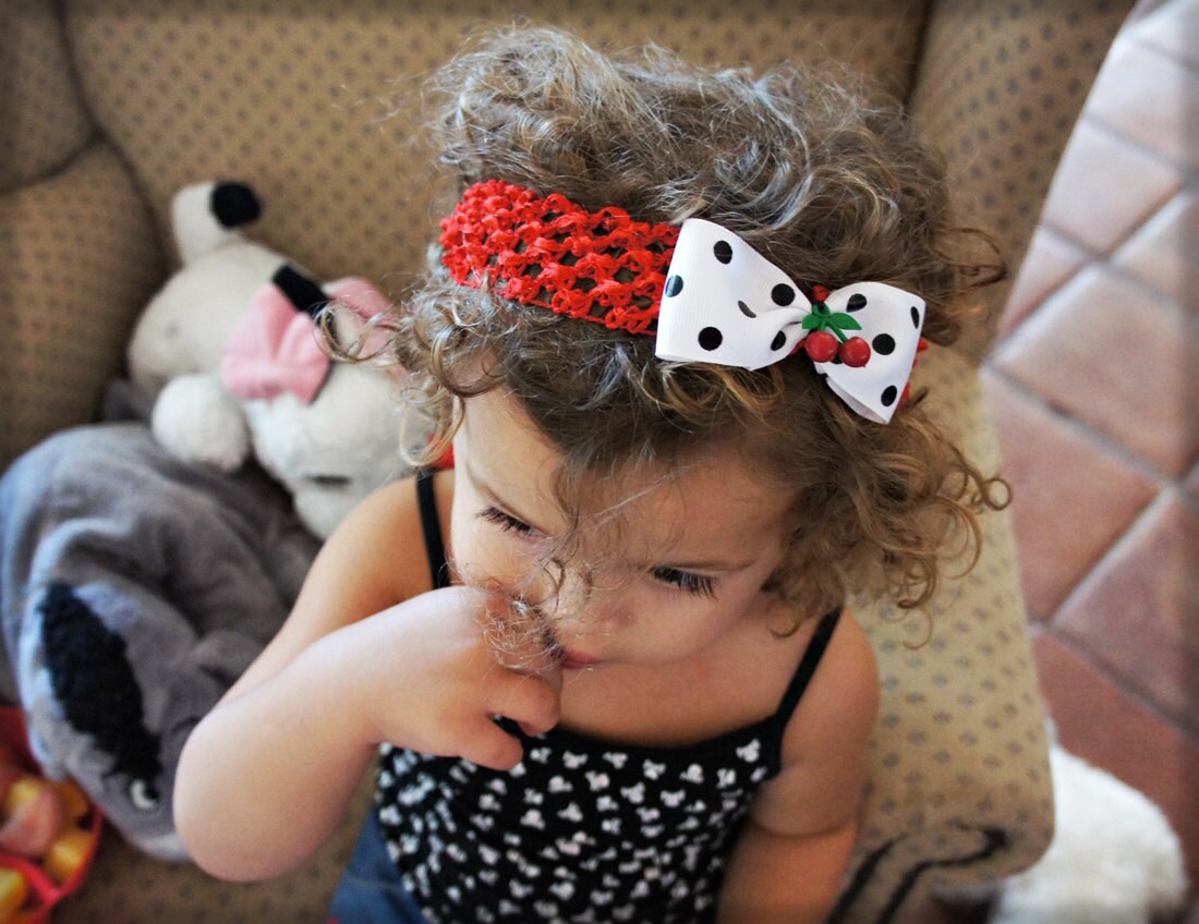Olivia Paige - Little Pin up polka dot cherry infant toddler headband cherries