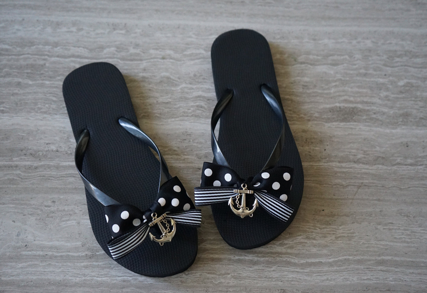 Olivia Paige - Black Sailor Stripes Anchor Pin Up rockabilly Flip flops