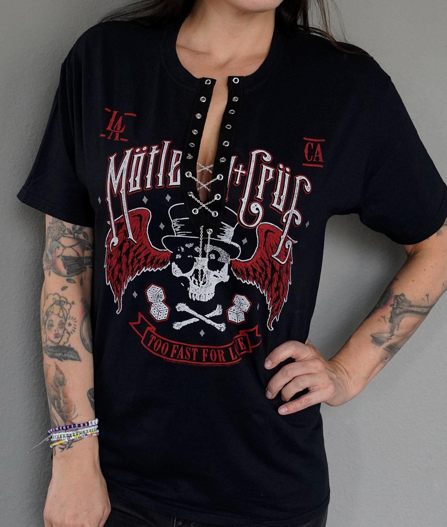 Motley Crue Lace-Up Band Tee: Reworked Concert Shirt