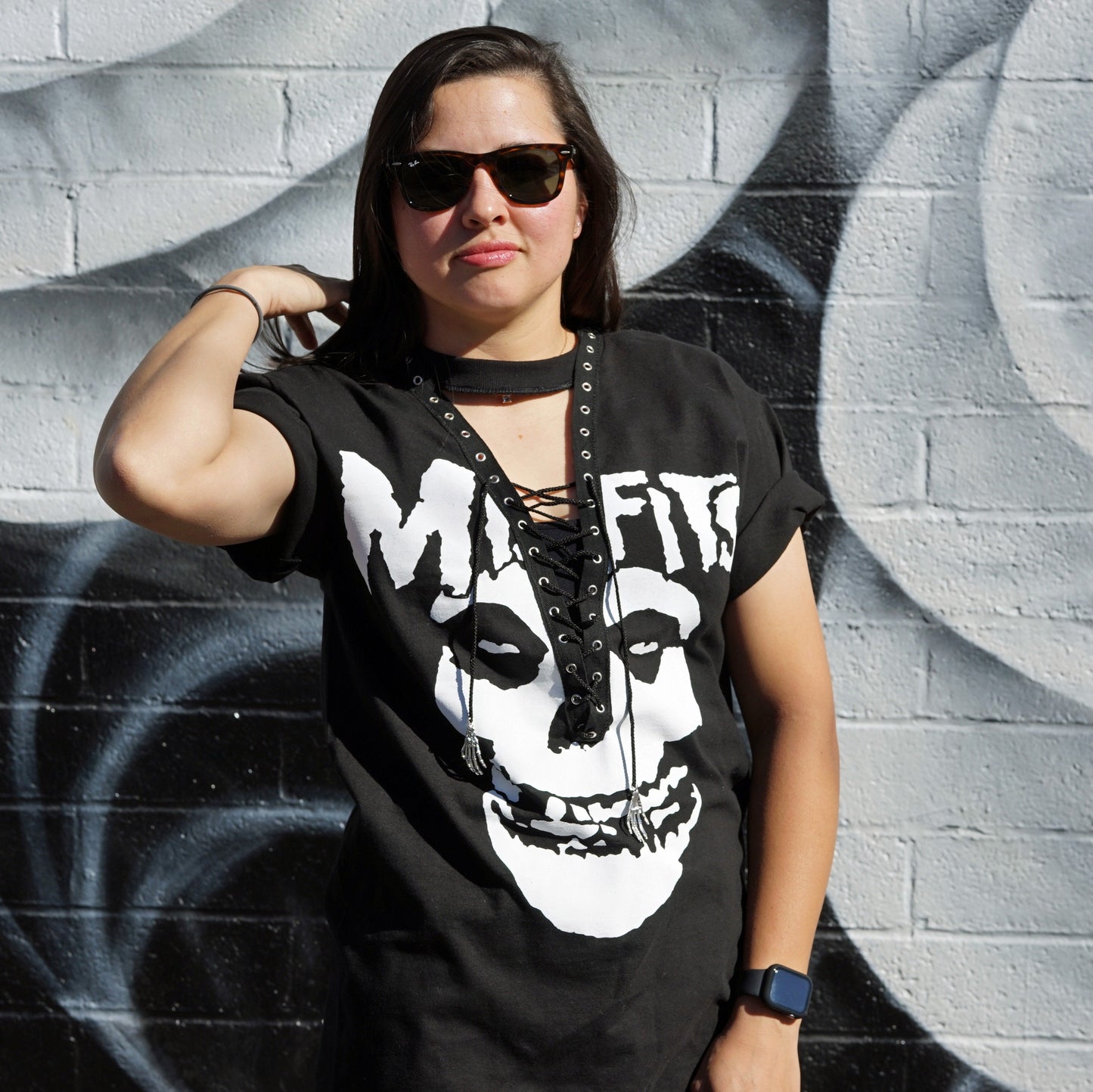 The Misfits Lace-Up Top: Upcycled Gothic Band Shirt