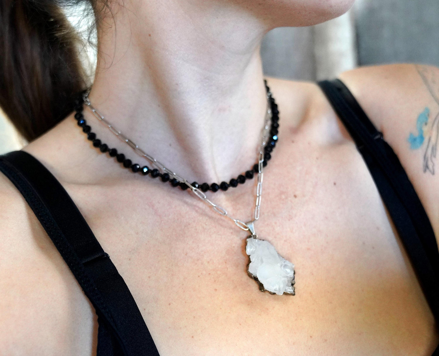 Olivia Paige -Black Pearl Crystal Gemstone  Necklace vintage style look