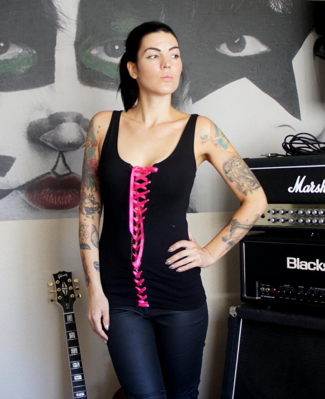 Lace-Up Corset Tank Top: Punk Rock Satin Ribbon Lacing