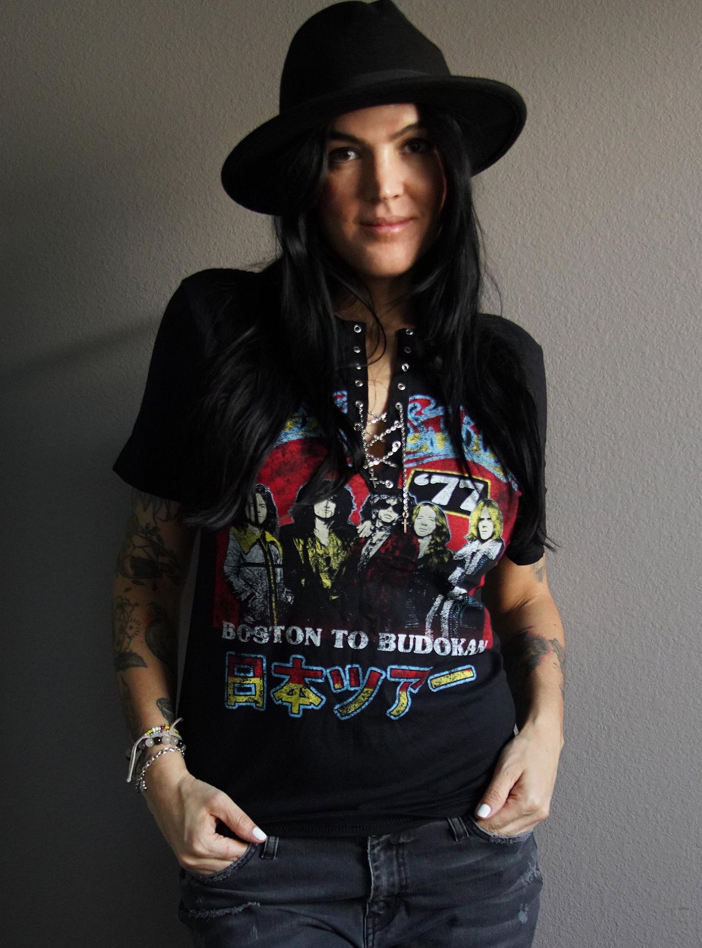 Aerosmith Lace-Up Band Tee: Upcycled Concert T-Shirt